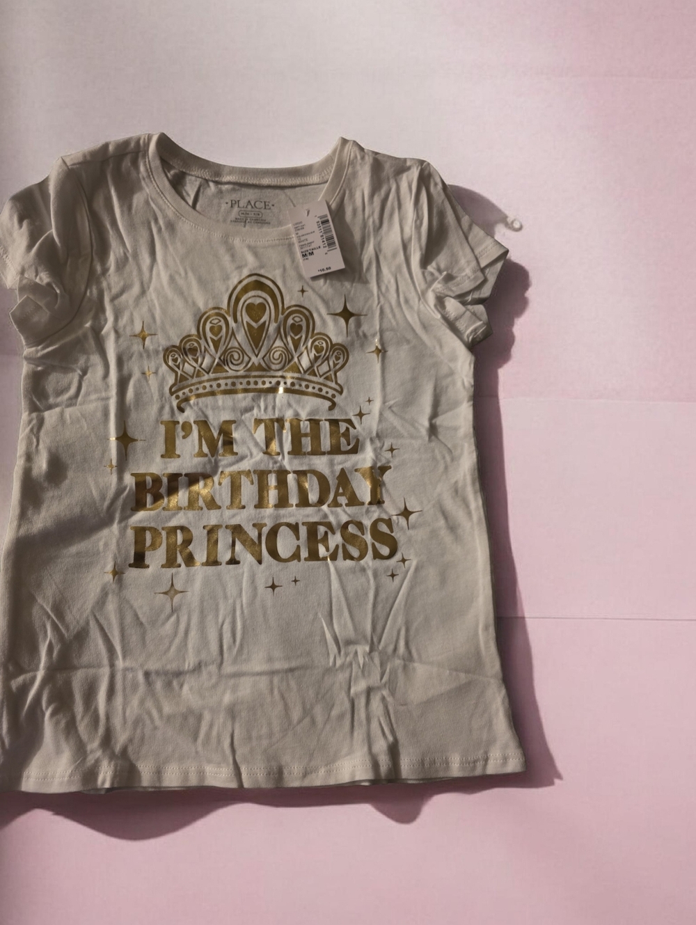 Girls' 'I'm The Birthday Princess' Short Sleeve Tee - Gold Print NWT